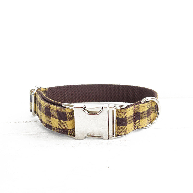 Set Guinzaglio Collare Papillon Quadri Giallo Marrone by Dog Moda
