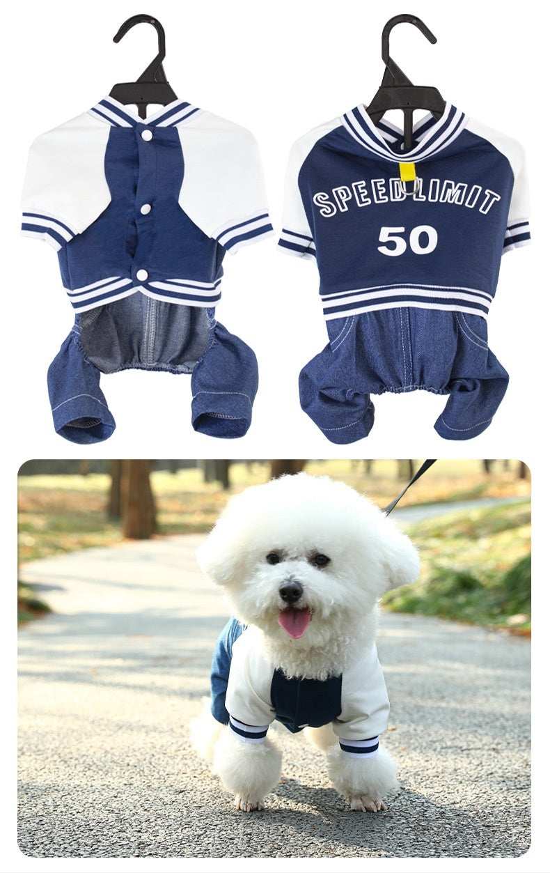 "Speed ​​Limit" Dog Coat - Sweatshirt with Harness Ring and Denim