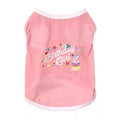 Pink dog birthday shirt with white trim and colorful cupcake and stars design