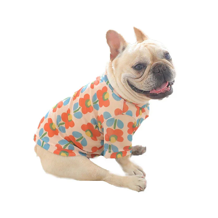 Sommerliches Hunde-Shirt mit Blumenmuster – Sonnenschutz-Mesh