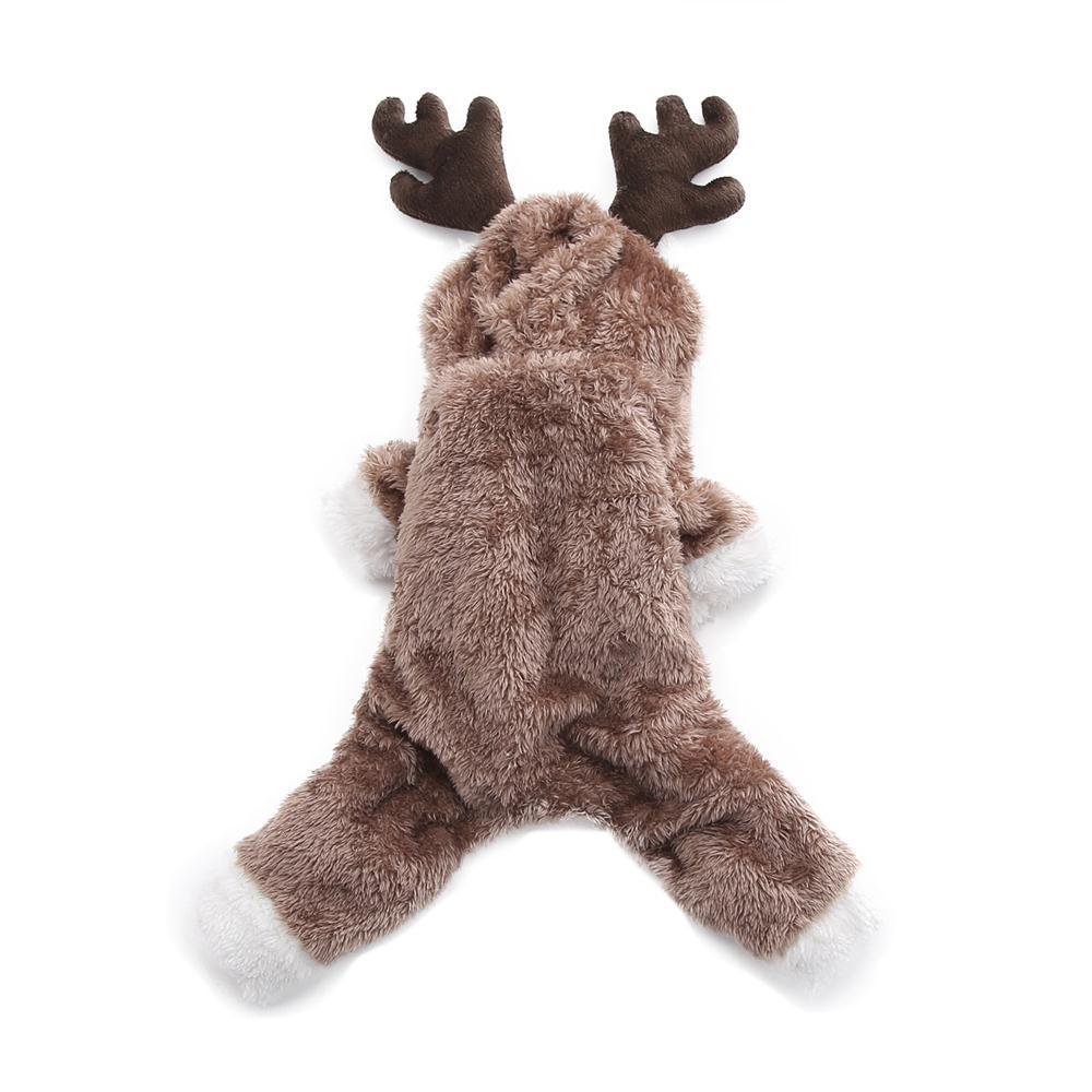Reindeer Fleece Dog Coat - Warm Brown Antler Hood