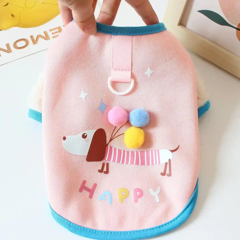 Abrigo para perros salchicha con globos de forro polar y pompón