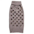 Grey knitted sweater with ribbed collar and hem, decorated with shiny sequined polka dots