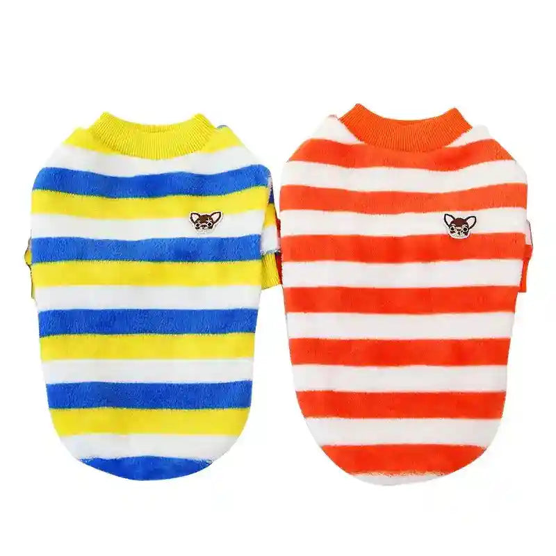 チワワ刺繍入りストライプ柄犬用フリースセーター