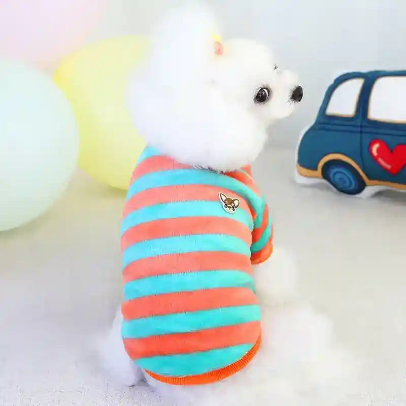 Suéter de forro polar a rayas para perros - Bordado Chihuahua
