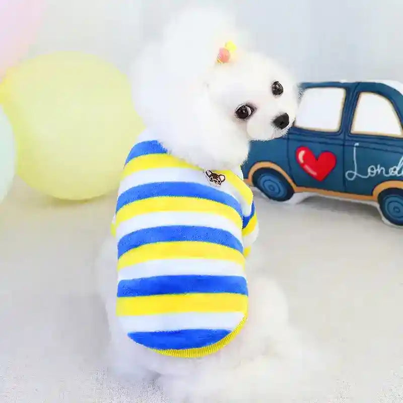 Maglia in Pile per Cani a Righe - Ricamo Chihuahua by Dog Moda
