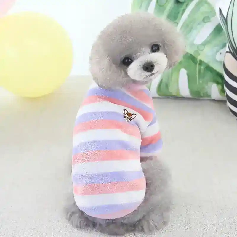 Maglia in Pile per Cani a Righe - Ricamo Chihuahua by Dog Moda