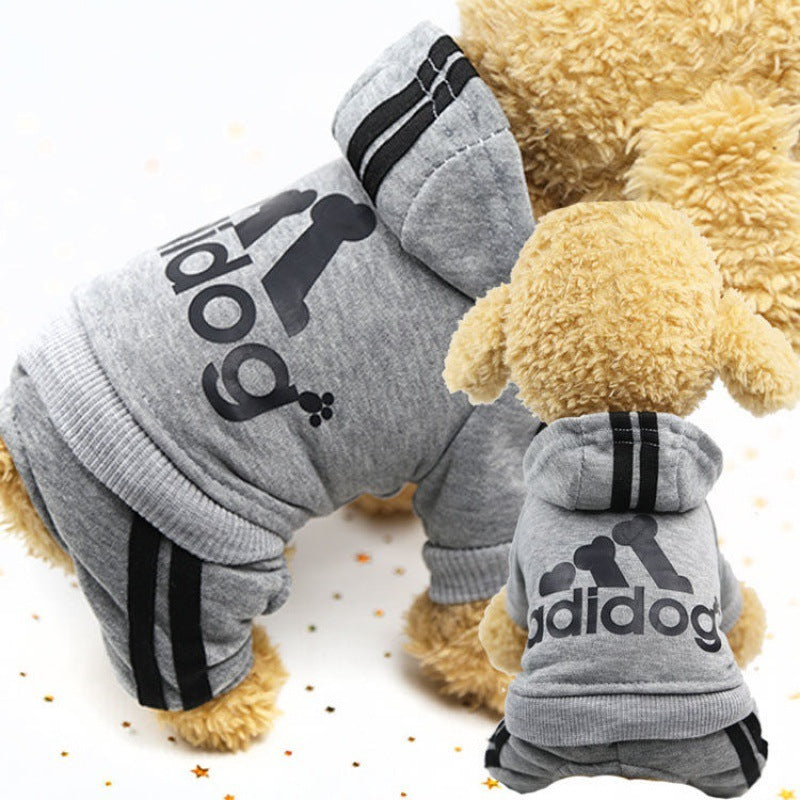 Dog jumpsuit with hood "Adidog"