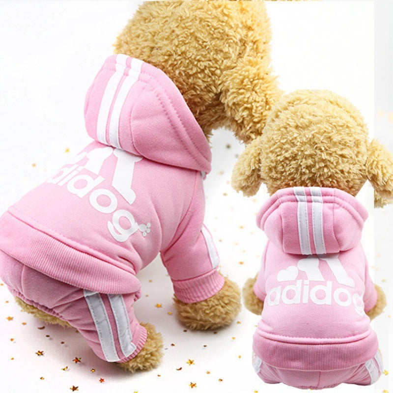 Dog jumpsuit with hood "Adidog"