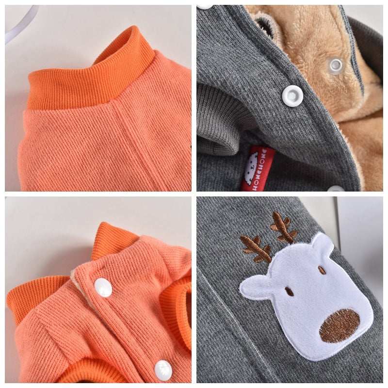 Reindeer and snowy tree print dog fleece sweater.
