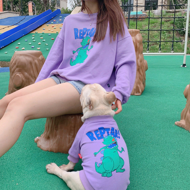 Reptar Hund &amp; Besitzer Passender Hoodie – T-Rex Print Unisex