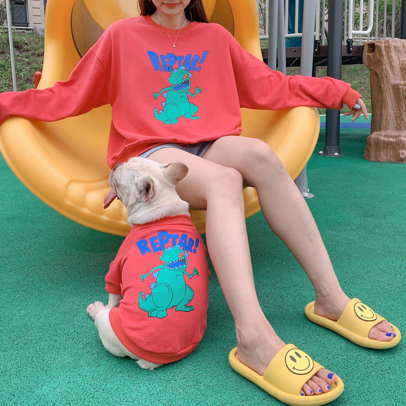 Reptar Hund &amp; Besitzer Passender Hoodie – T-Rex Print Unisex
