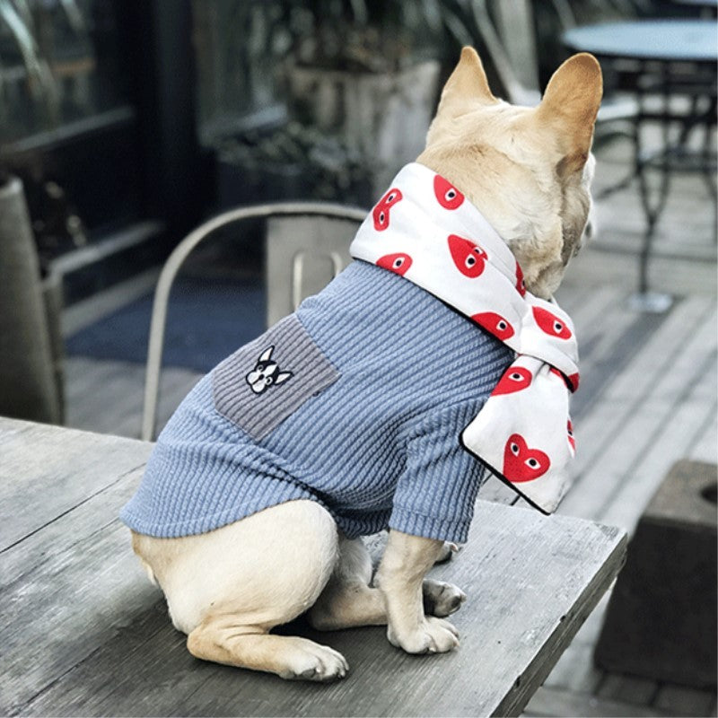 "French Bulldog" Striped Dog Sweater with Pocket