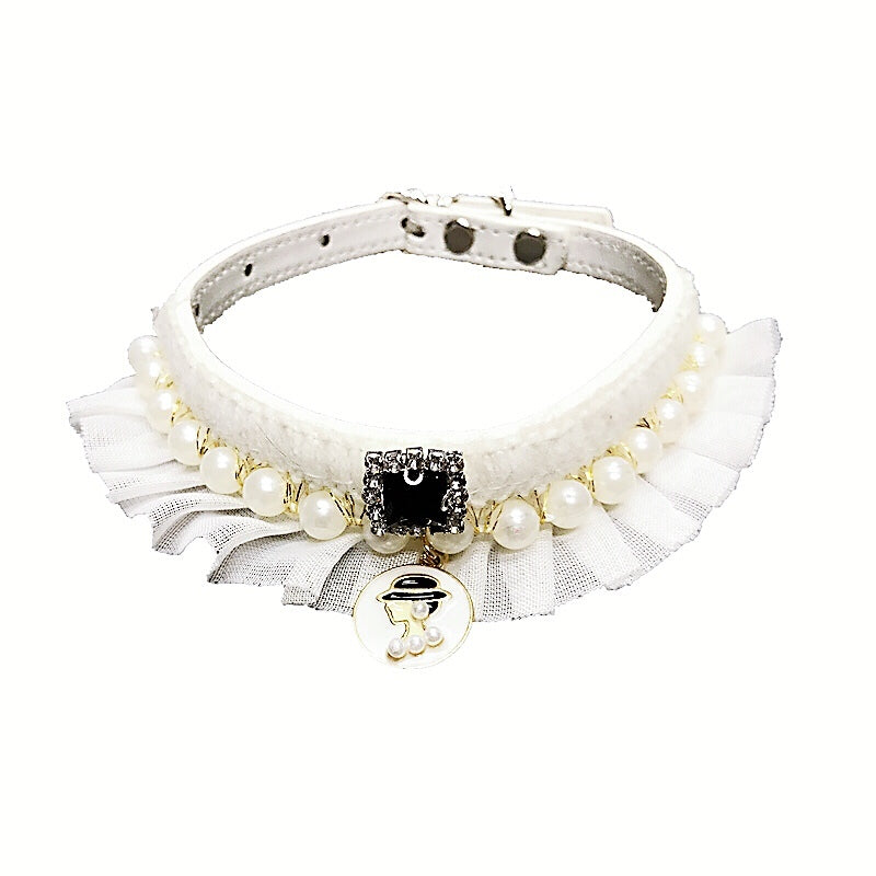 Collare Elegante Cani con Balzo - Tessuto Bianco Chic by Dog Moda