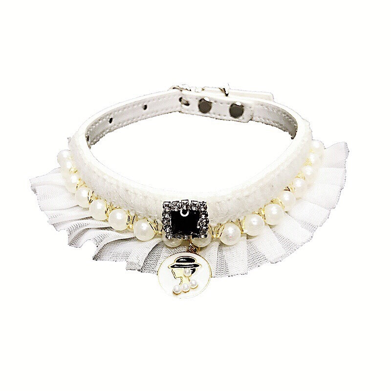 Collare Elegante Cani con Balzo - Tessuto Bianco Chic