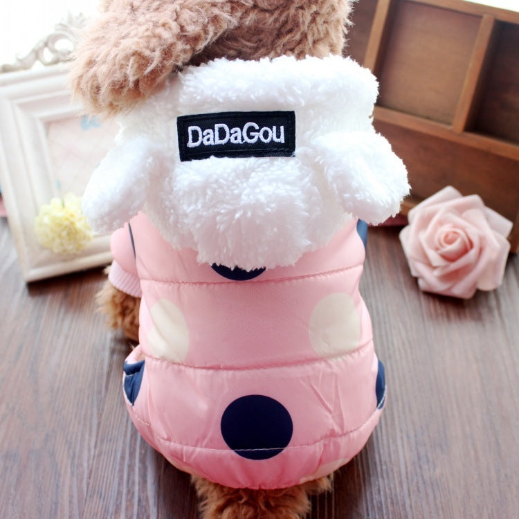 Dadagou Polka Dot Dog Coat | Waterproof &amp; Warm Fleece 