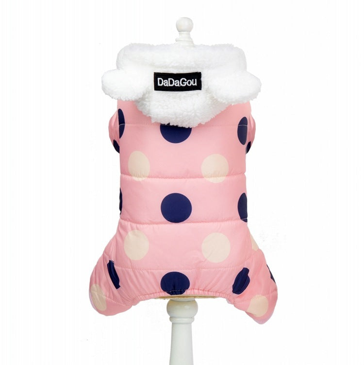 Dadagou Polka Dot Dog Coat | Waterproof &amp; Warm Fleece 