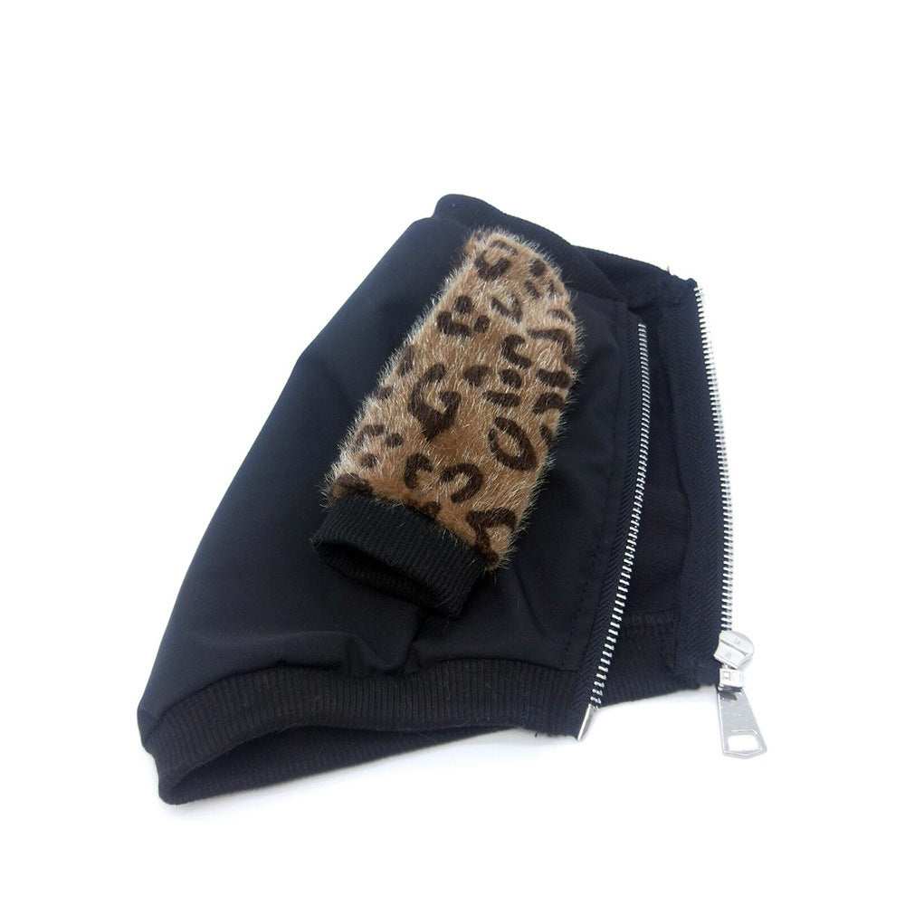 Vestito per Cani Nero con Stampa Leopardo | Zip Addominale