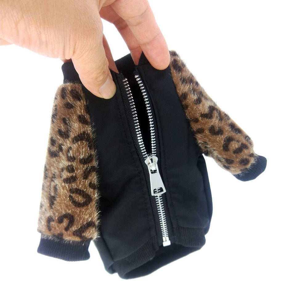 Vestito per Cani Nero con Stampa Leopardo | Zip Addominale