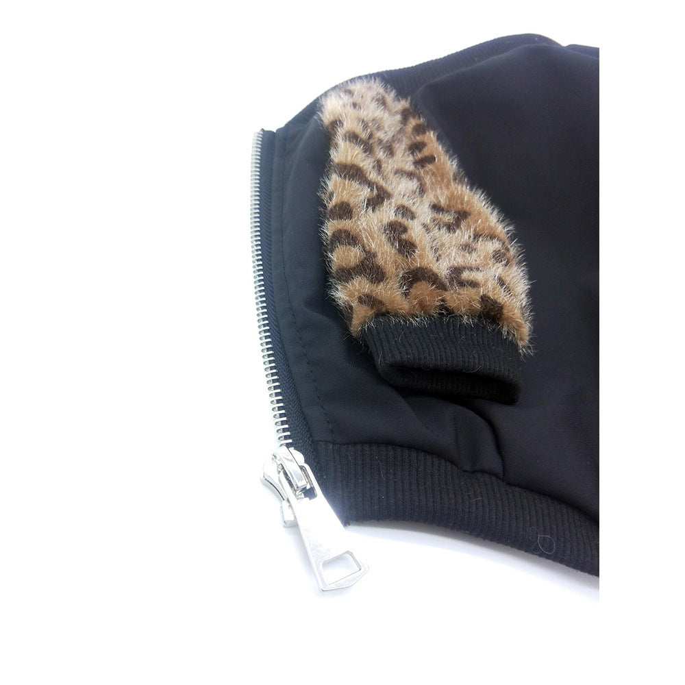 Vestito per Cani Nero con Stampa Leopardo | Zip Addominale