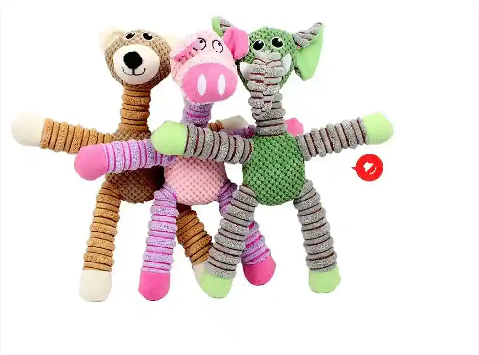 笛付き犬用ぬいぐるみおもちゃ - ゾウ、ブタ、クマ