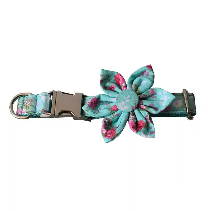 Set Collare e Guinzaglio Cani Spring - Azzurro Fiorellini by Dog Moda