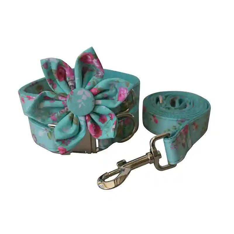 Set Collare e Guinzaglio Cani Spring - Azzurro Fiorellini by Dog Moda