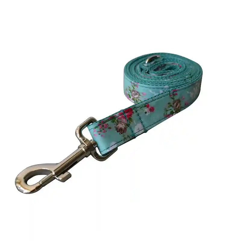 Set Collare e Guinzaglio Cani Spring - Azzurro Fiorellini by Dog Moda