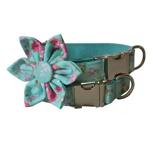 Set Collare e Guinzaglio Cani Spring - Azzurro Fiorellini by Dog Moda