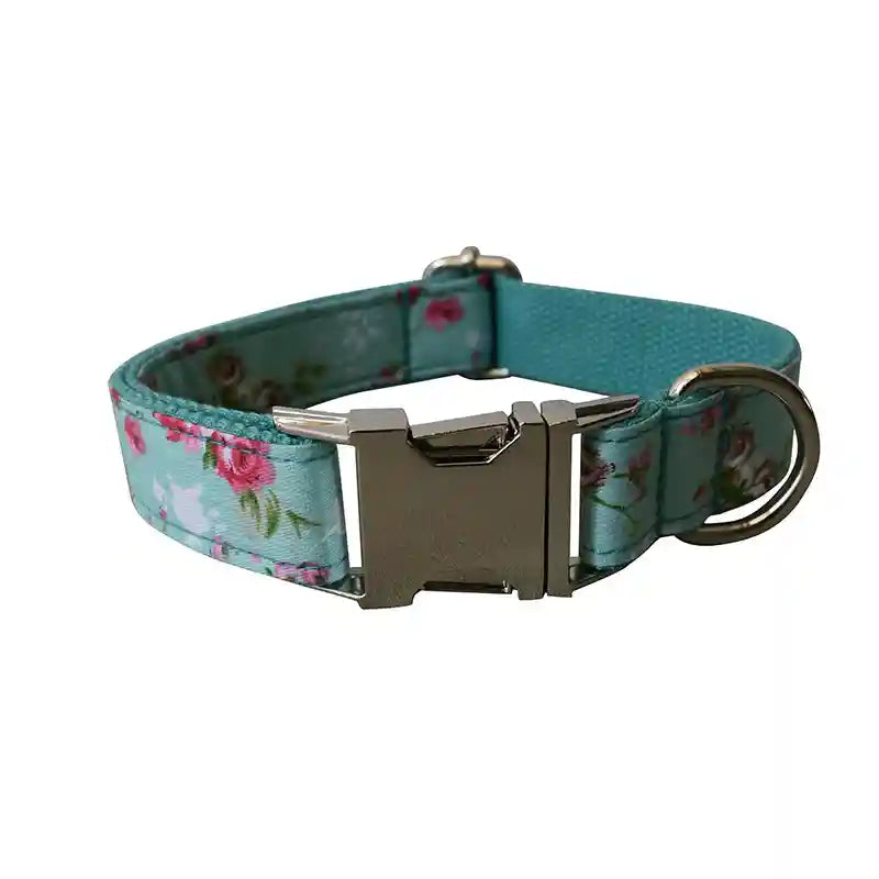 Set Collare e Guinzaglio Cani Spring - Azzurro Fiorellini by Dog Moda