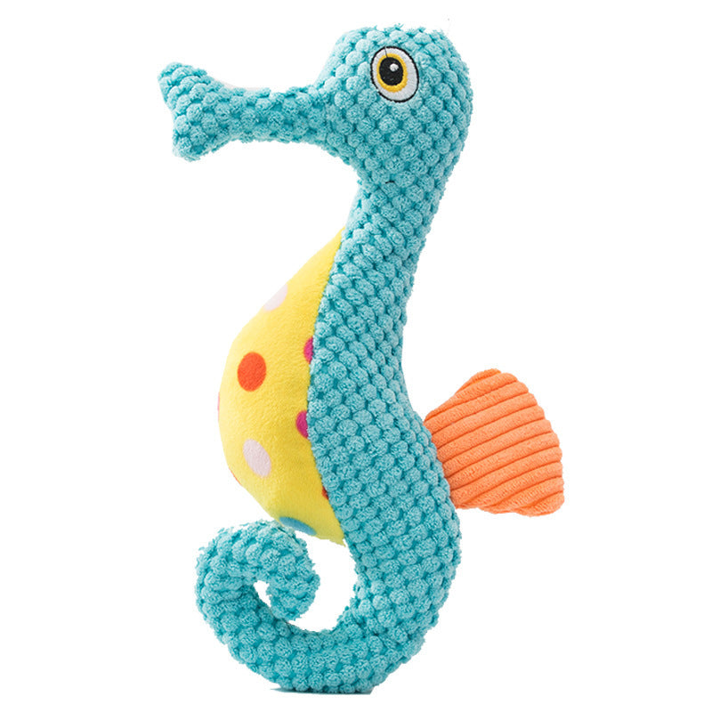 Durable Fabric Dog Sound Toy - Blue Seahorse and Red Octopus