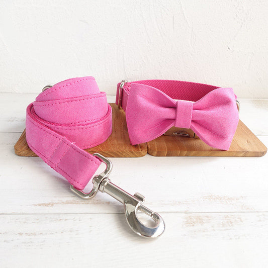 Set Guinzaglio Collare con Papillon Rosa in Poliestere by Dog Moda