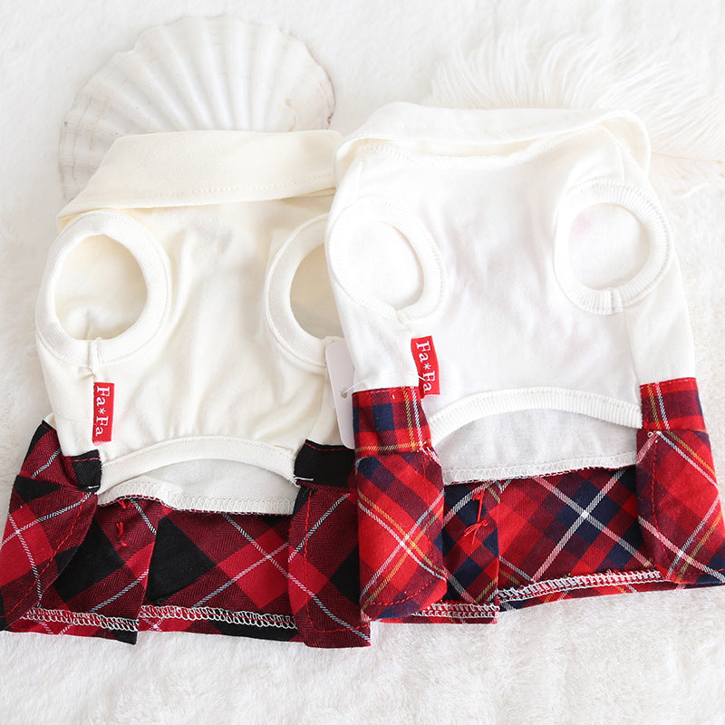 "Perla" dog dress with bow and tartan skirt | DogModa