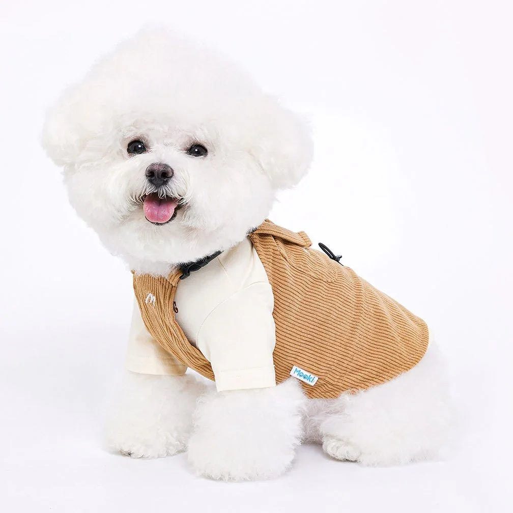 Moosipet Velvet Dog Overalls - Beige Pocket Suspenders