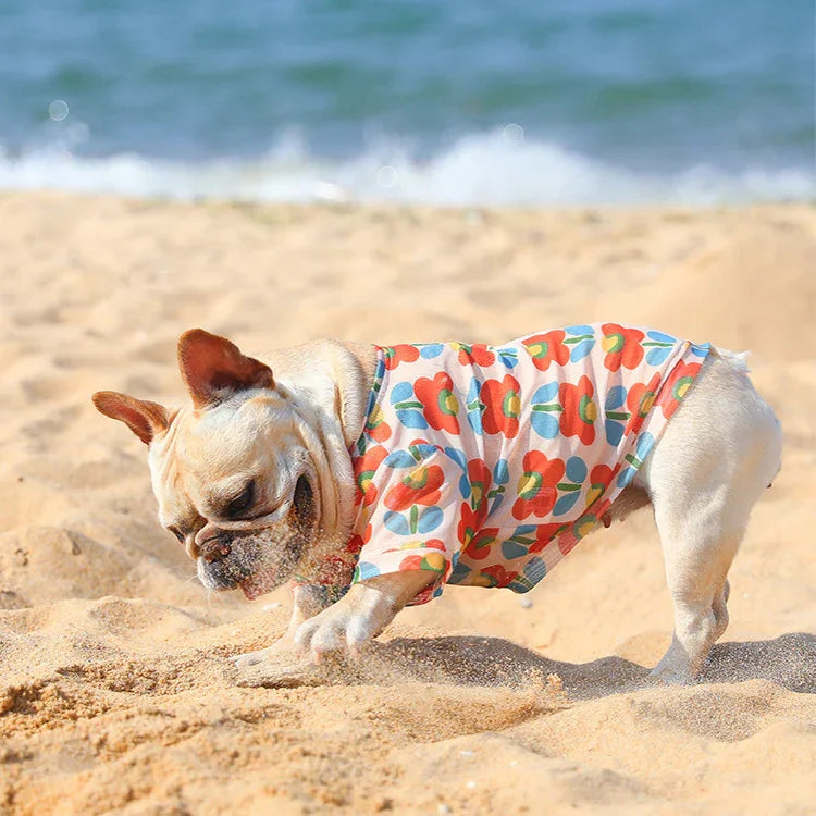 Sommerliches Hunde-Shirt mit Blumenmuster – Sonnenschutz-Mesh