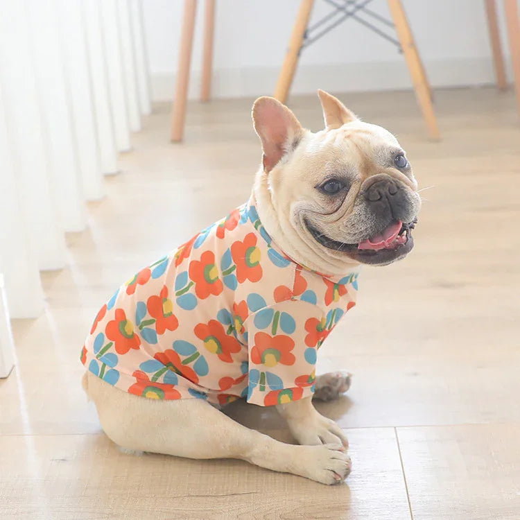 Sommerliches Hunde-Shirt mit Blumenmuster – Sonnenschutz-Mesh