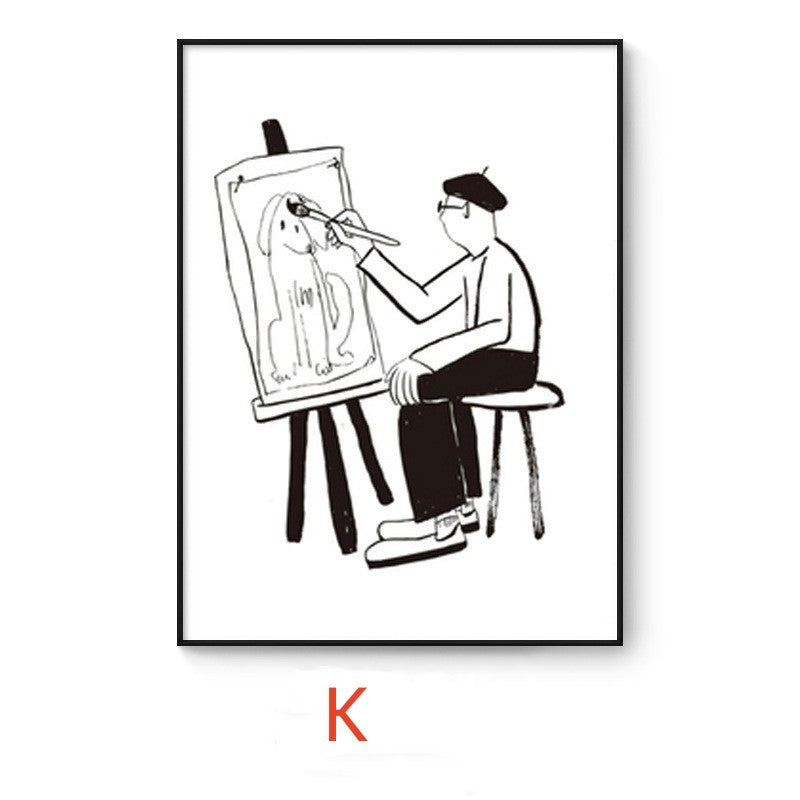 Quadro Astratto Persone con Cane - Stampa Decorativa Moderna