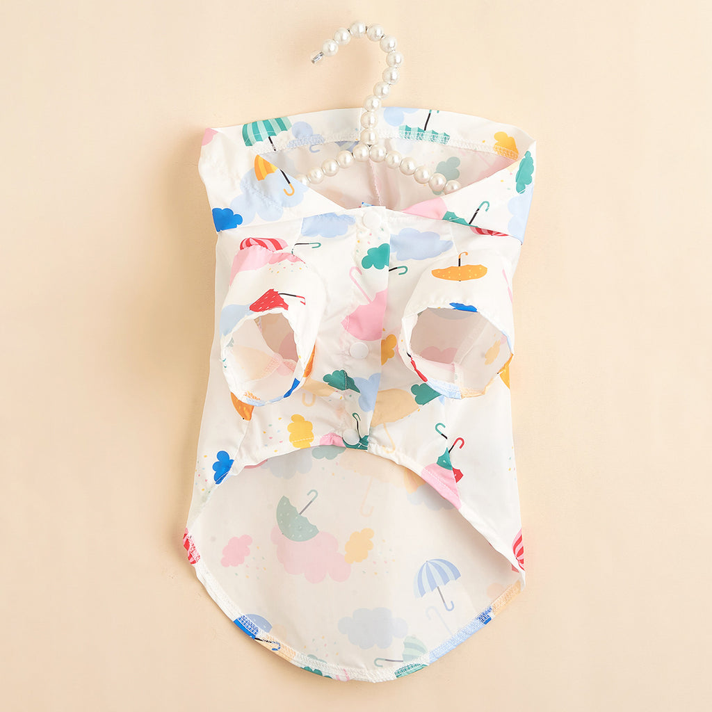 フード付きマルチプー用レインコート - カラフルな傘柄プリント