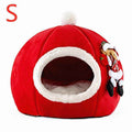 猫と犬用の丸いクリスマスベッド、フリース入りの入り口と取り外し可能なクッション付き