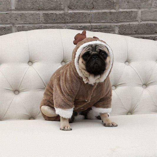 Cappotto Cani Renna Pile - Cappuccio Corna Marrone Caldo by Dog Moda