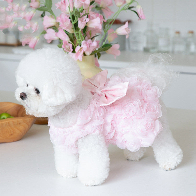 Vestitino elegante da cerimonia per cani con roselline in tulle e fiocco - Dog Moda