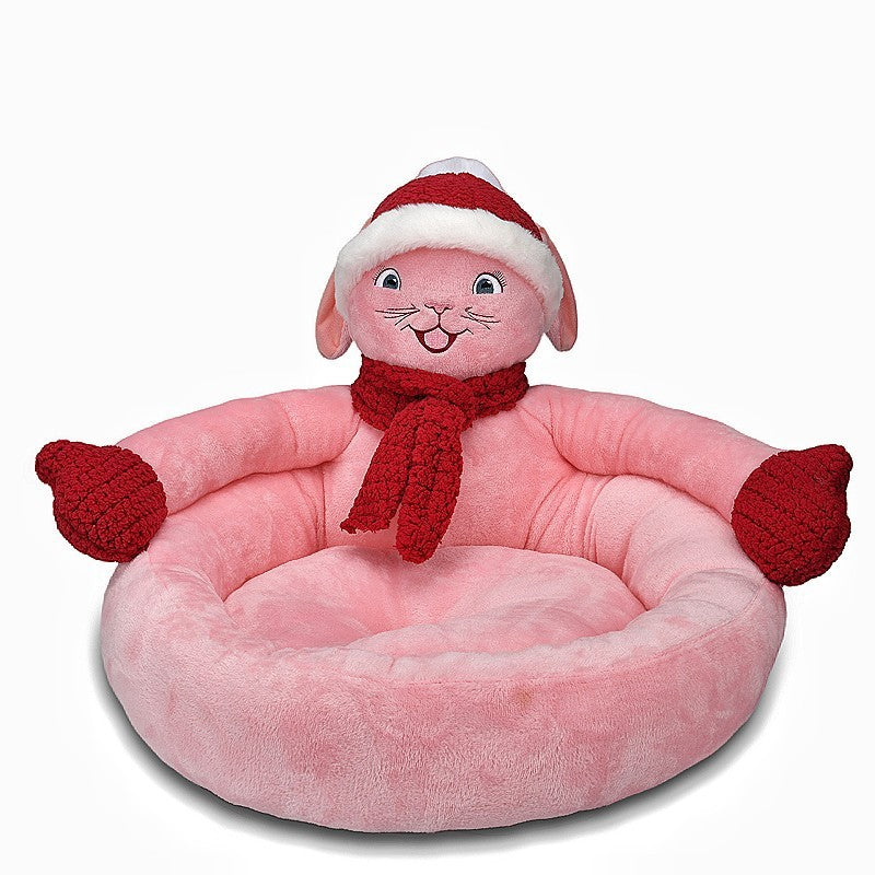 Rundes Weihnachtsbett für Hunde und Katzen mit Kuschelplüsch