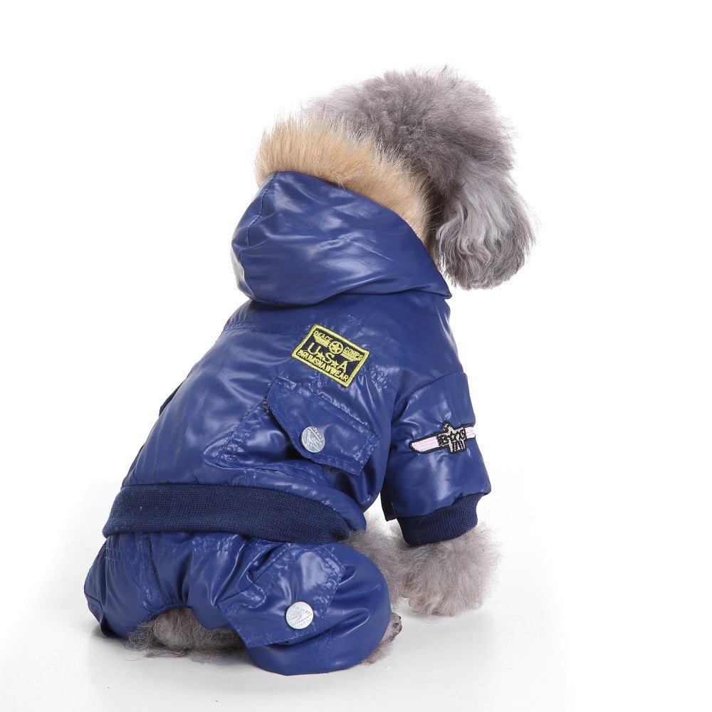 Waterproof Dog Down Jacket with Long Fur Hood – "Top Gun" Model
