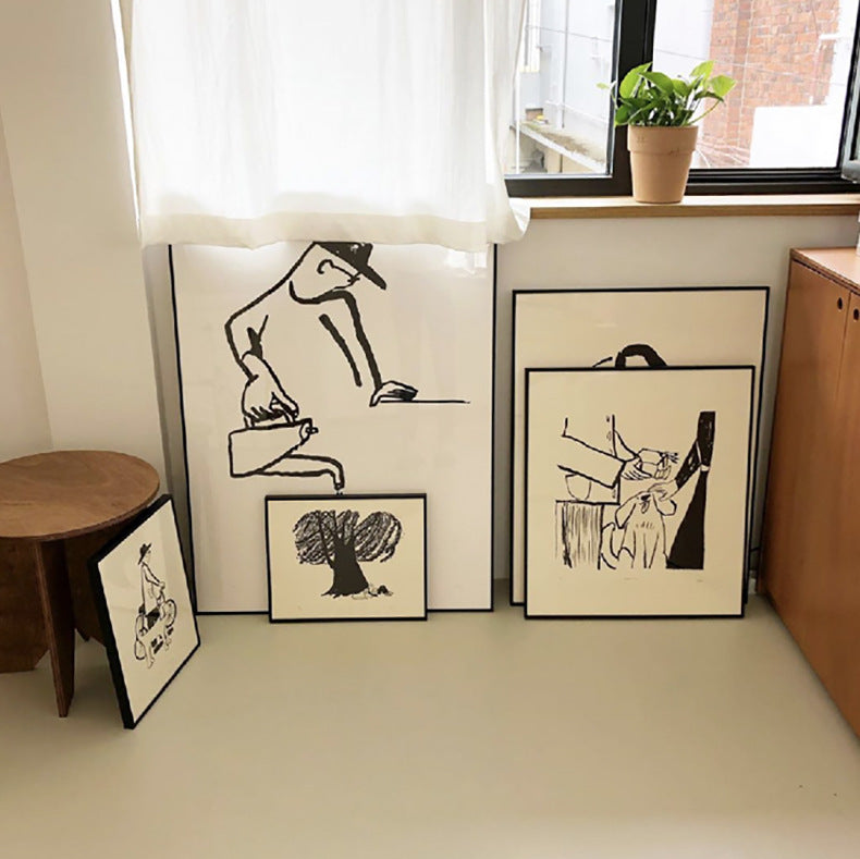 Quadro Astratto Persone con Cane - Stampa Decorativa Moderna