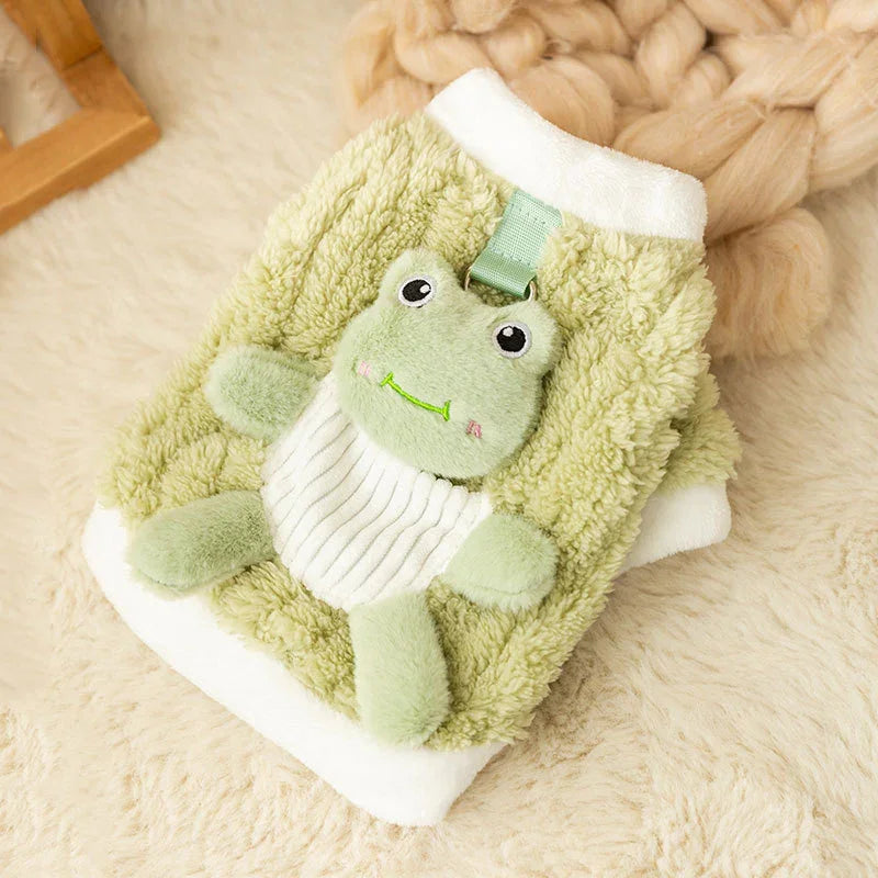 FROG Dog Sweater - Green 3D Frog with Buttons