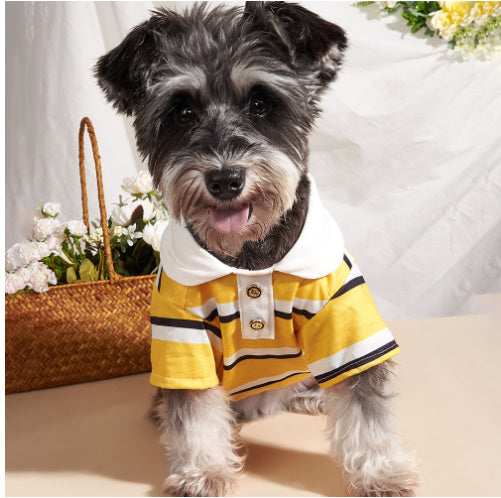 Maglietta a Righe per Cani con Colletto Elegante e Bottoni Placcati - Dog Moda