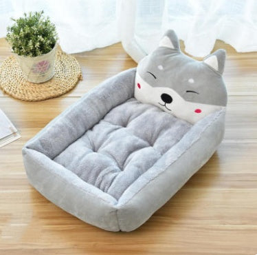 Cama rectangular para perros y gatos con respaldo de personajes animados
