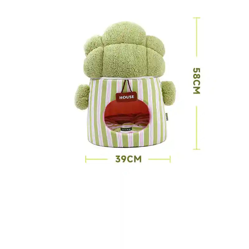 猫用ブロッコリーハウス - 4シーズン対応滑り止めクッション