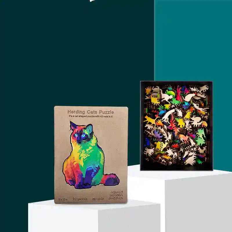 Puzzle Legno Gatto Arcobaleno 221 Pezzi - Difficoltà Alta by Dog Moda