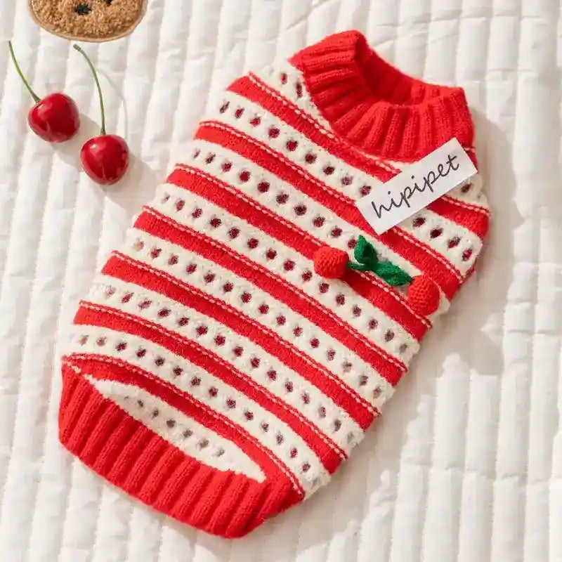 Suéter para Perros y Gatos con Cerezas - Jersey Caliente de Invierno